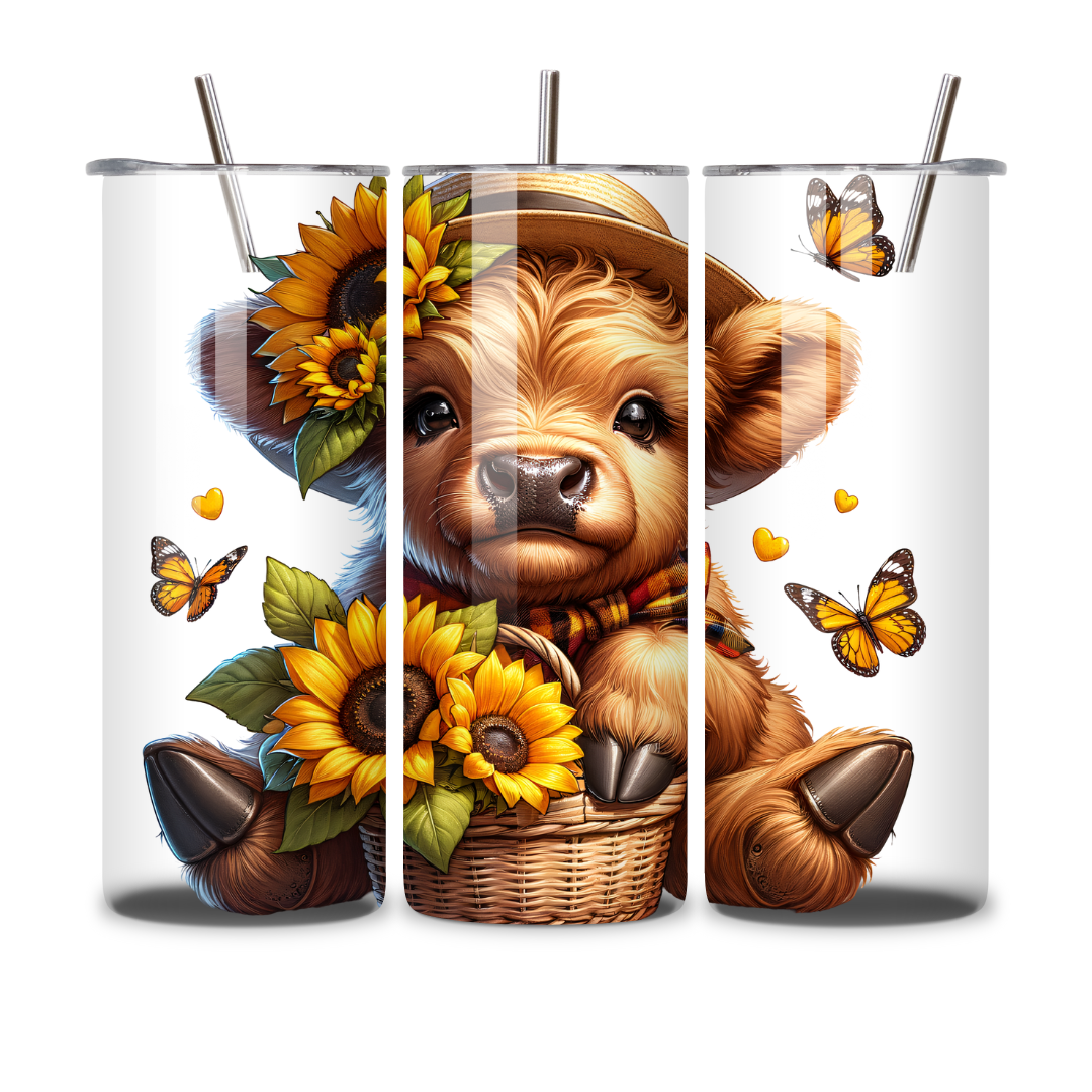 Stainless Steel 20oz Tumbler Highland Cow Daisy