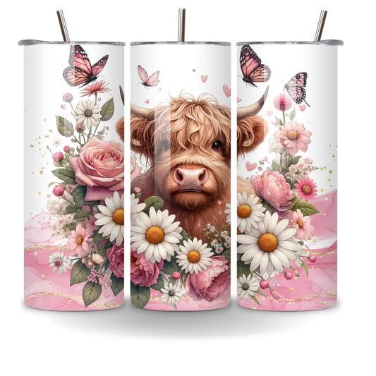 Stainless Steel 20oz Tumbler Highland Cow Pink