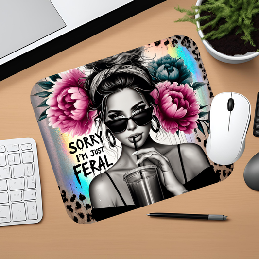 neoprene mouse pad design office home sorry im just feral