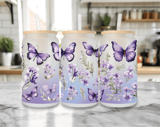 Fluttering Lavender 16oz Frosted Tumbler - Ezi2UDesigns