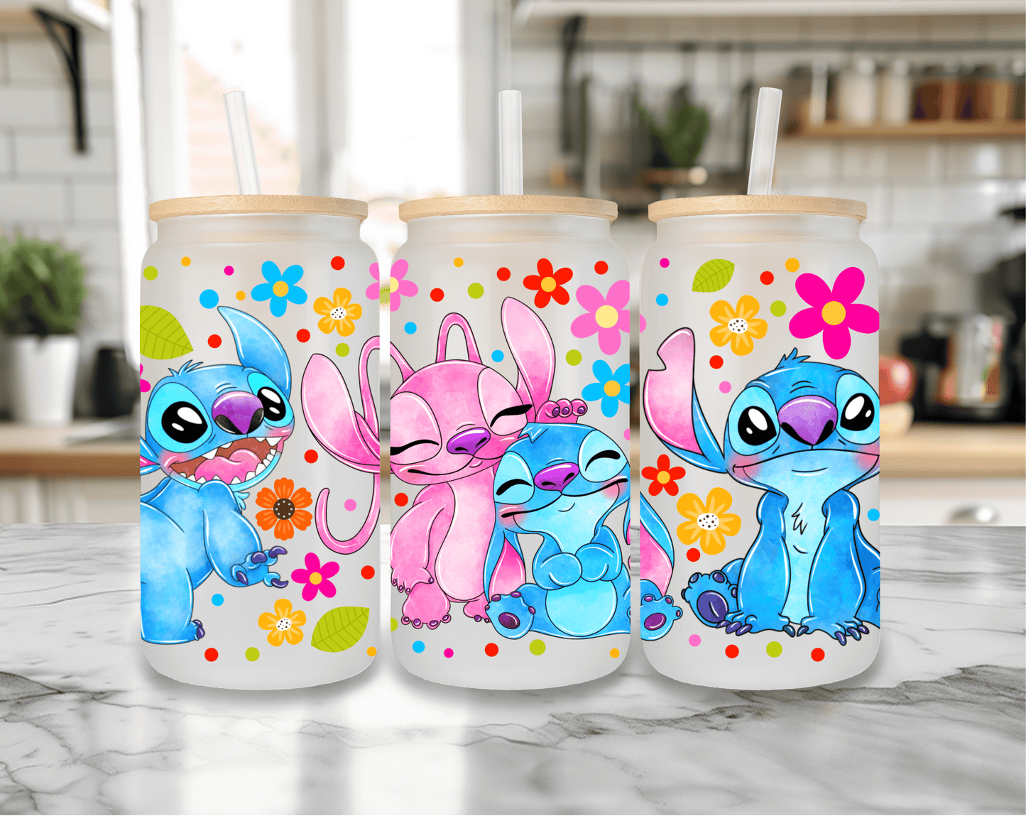 Stitch's Island Escape 16oz Frosted Tumbler - Ezi2UDesigns