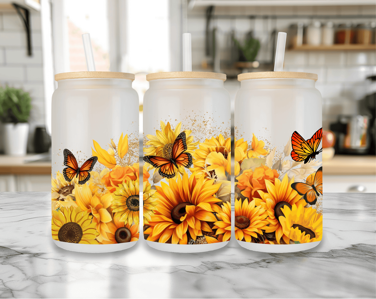 Sunshine Flutter 16oz Frosted Tumbler - Ezi2UDesigns