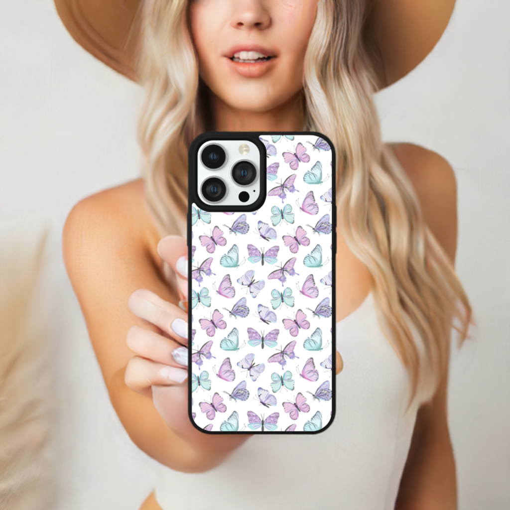 iphone case beauty flies style held by blonde model